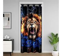 Homewish Rideau de Porte Lion Rideau Occultant 86x203 pour Enfants Adultes 3D Animal Sauvage Imprimé Rideaux Porte Romantique Bleu Rose Floral Rideaux de Placard Froid Foudre Motif