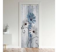 Homewish Rideau de Porte Marguerite pour Enfants, Occultant Rustique Fleur Papillon 86x203 cm, de Placard Rétro Bleu Gris Peinture, de Séparation Aquarelle Florale Ferme