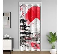 Homewish Rideau de Porte Mont Fuji Style Japonais Rouge Soleil Rideau de Porte Ukiyo E Thème Rideau D'Ombre Montagne Sakura Peinture À L'Encre Rideau de Porte de Placard 86x203,Noir Blanc Rouge