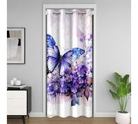 Homewish Rideau de Porte Papillon Boho 106x203 cm, Occultant Floral Bohémien pour Enfants Filles Femmes, Romantique Fleurs pour Saint-Valentin, Placard, Violet