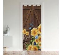Homewish Rideau de porte rustique pour décoration de chambre à coucher, motif tournesol, papillon, fleurs, vintage, en bois, occultant, 1 panneau, 106 x 203 cm