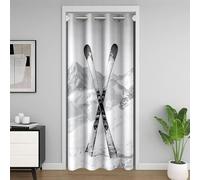 Homewish Rideau de Porte Sports Rideau Occultant 86x203 Patin Rideaux Porte pour Les Adolescents Hommes Femmes Traîneau d'hiver Neige Montagne Jeu Blanc Noir Rideaux de Placard