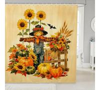 Homewish Rideau Douche 180x210cm Épouvantail Automne | Rideaux de Douche Anti Moisissure Récolte Potiron Rideau de Baignoire Halloween Dessin Animé Chauve-Souris -