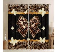 Homewish Rideau Occultant 117x137 cm Nœud Papillon Léopard Girly Rideau Imprimé Guépard Brun Tendence Rideaux Voilage Papillon Beige Mignon Voilage Fenetre Bows Ruban Coquets pour Chambre Salon