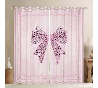 Homewish Rideau Occultant 117x137 cm Nœud Papillon Léopard Rose Girly Rideau Bows Imprimé Guépard Jolie Mignon Rideaux Voilage Bows Ruban Coquet Tendence Voilage Fenetre Bows Floral Boho Esthétique