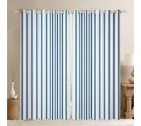 Homewish Rideau Occultant 117x183 cm Rayures Géométriques Rideau Lignes Bleu Royal Rideaux Voilage Rayures Verticales Classiques Voilage Fenetre Géométrique Minimalisme pour Chambre Salon