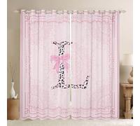 Homewish Rideau Occultant 140x175 cm Nœud Papillon Rose Girly Rideau Initiale L Léopard Coquet Rideaux Voilage Bows Ruban Imprimé Animal Élégant Voilage Fenetre Bows Floral Simple Élégant