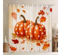 Homewish Rideau Occultant 140x260 cm Autumn de Citrouille Orange,Rideau Récolte,Rideaux Voilage Feuille D'Érable de Citrouille d'automne,Voilage Fenetre Garçons Filles de Ferme Rustique Automne