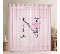 Homewish Rideau Occultant 140x260 cm Nœud Papillon Rose Girly Rideau Initiale N Léopard Coquet Rideaux Voilage Bows Ruban Imprimé Animal Élégant Voilage Fenetre Bows Floral Simple Élégant