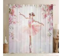 Homewish Rideau Occultant 30%-50% Enfant Fille Ballet Danseuse, Rideau Adulte Ballerines Dansantes, Rideau Voilage Floral Rose Mignon, Voilage Fenetre Romantique, 140x245 cm, 2 Panneaux