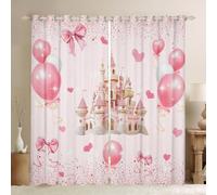 Homewish Rideau Occultant 30%-50% Fille Princesse Rose, Rideau Château Rose pour Enfant Ado, Rideau Voilage Nœud Papillon Kawaii, Voilage Fenetre Coeur d'amour Doux, 117x137 cm, 2 Panneaux