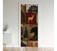 Homewish Rideau Occultant de Ferme Rustique - Chalet Vintage avec Motif Chasse Ours Cerf Érable et Woodland Pine, Rouge Brun 150x203