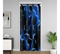 Homewish Rideau Occultant Géométrique en Nid d'abeille Bleu, Rideau de Porte À Rayures Géométriques 150x203 cm, Rideau de Fenêtre Géométrique Lumières Néon Ombrées, Abstrait Moderne Et Ondulé