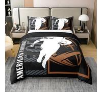 Homewish Rugby Coton Housse de Couette 220x240,Rugby Américain Joueur Chambre Parure de Lit,Ball Jeu Print Enfants Adolescent Literie Set,Noir Brown Jeu Couvre Lit