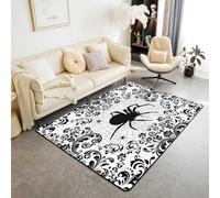 Homewish Spider Tapis Salon 150x200,Chambre Salon Toile D'Araignée Fleur Brocart Tapis,Victorien Baroque Halloween Thème Tapis Intérieur Et Extérieur,Noir Blanc Rétro Horreur Décor Tapis D'Appoint