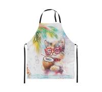 Homewish Tablier Cuisine Enfant 78x66cm Chat Mignon,Tablier de Cuisine Animaux de Dessins Animés,Tabliercuisine Feuilles de Palmier Tropicales Filles Garçons Adultes Été Plage Vagues de Mer