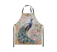 Homewish Tablier Cuisine Enfant 78x66cm Floral Peacock Animal, Tablier de Cuisine Filles Fleur de Paon, Tabliercuisine Enfants Adolescents Princesse Fleur Faune, Tablierbarbecue Bohémien Vinatge Beige