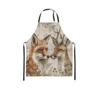 Homewish Tablier Cuisine Enfant 78x66cm Fox Deer,Tablier de Cuisine Thème de Chasse À La Faune,Tabliercuisine Garçons Adolescents Jeunesse Vintage Woodland Animal Panneau En Bois de Ferme Rustique