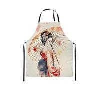 Homewish Tablier Cuisine Enfant 78x66cm Ombre, Tablier de Cuisine Peinture Aquarelle, Tabliercuisine Encre de Style Japonais Beige Rouge Clair Tablierbarbecue