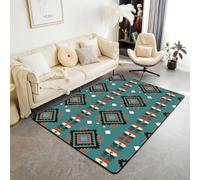 Homewish Tapis Salon 100x150cm Aztec Bohémien Tapis Chambre Natif du Sud-Ouest Triangle Diamant Tapis Sol Flèche Aztec Western Tribu Ethnique Décoration D'Intérieur Motif Géométrique Tribal Bohémien