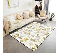 Homewish Tapis Salon 100x150cm Conque Jaune Tortue de Mer Tapis Chambre Animal Marin Tapis Sol Corail Côtier Océan Décoration D'Intérieur Coquillage Étoile de Mer