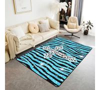 Homewish Tapis Salon 100x150cm Croix Y2K Imprimé Peau Tigre Zèbre Noir Bleu Tapis Chambre Paillettes Tapis Sol Motif Léopard Décoration D'Intérieur Années 2