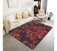 Homewish Tapis Salon 100x150cm Damassé Rouge Tapis Chambre Crâne de Taureau Vache Gothique Tapis Sol Floral Boho Vintage Décoration D'Intérieur Victorien AntiqueDécor de Chambre Esthétique