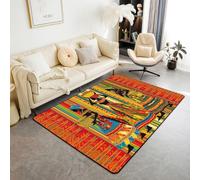 Homewish Tapis Salon 100x150cm Filles Cheveux Noirs Tapis Chambre Tribal Africain Boho Tapis Sol Tribu Bohémienne Tissu Kente Batik Coloré Décoration D'Intérieur Ethnique Mélanine Exotique
