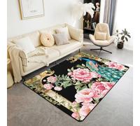 Homewish Tapis Salon 100x150cm Fleur Mignonne Tapis Chambre Floral Groovy Tapis Sol Vert Blanc Décoration D'Intérieur Fleur Sauvage Botanique