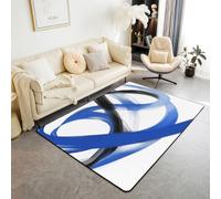 Homewish Tapis Salon 100x150cm Géométrique Bleu Royal Tapis Chambre Abstrait Aquarelle Tapis Sol Brosse Rayée Moderne Décoration D'Intérieur Contemporain Unique Cool