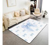 Homewish Tapis Salon 100x150cm Grand Nœud Tapis Chambre Nœud Papillon Mignon Tapis Sol Imprimé Kawaii Bleu Clair Décoration D'Intérieur Décor Ruban Princesse