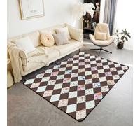 Homewish Tapis Salon 100x150cm Grille Fleur Boho Jardin Brun Tapis Chambre Plaid Géométrique Tapis Sol Esthétique Décoration D'Intérieur Damier à Carreaux