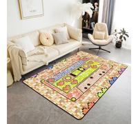 Homewish Tapis Salon 100x150cm Grille Pixel rétro Y2K Tapis Chambre mosaïque de Mineurs Orange Tapis Sol Cassette Musique années 70 80 90 Décoration D'Intérieur cœur imprimé Paillettes