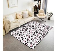 Homewish Tapis Salon 100x150cm Imprimé Léopard Girly Tapis Chambre Imprimé Animal Mignon Tapis Sol Cœur Romantique Rose Pastel Décoration D'Intérieur Œuvre d'art Moderne Groovy