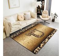 Homewish Tapis Salon 100x150cm Imprimé Léopard Marron Noir Lettre Initiale U Tapis Chambre Y2K Preppy Esthétique Coquet Tapis Sol Damassé Victorien Décoration D'Intérieur Floral Vintage Féminin Glam