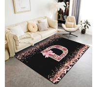 Homewish Tapis Salon 100x150cm Imprimé Léopard Rose Tapis Chambre Nœud Lettre D de l'Alphabet Tapis Sol Esthétique Coquette Cottagecore Décoration D'Intérieur Monogrammé Personnalisé Princesse