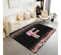 Homewish Tapis Salon 100x150cm Imprimé Léopard Rose Tapis Chambre Nœud Lettre F de l'Alphabet Tapis Sol Esthétique Coquette Cottagecore Décoration D'Intérieur Monogrammé Personnalisé Princesse
