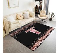 Homewish Tapis Salon 100x150cm Imprimé Léopard Rose Tapis Chambre Nœud Lettre T de l'Alphabet Tapis Sol Esthétique Coquette Cottagecore Décoration D'Intérieur Monogrammé Personnalisé Princesse