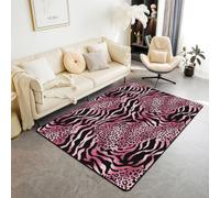 Homewish Tapis Salon 100x150cm Imprimé Léopard Zèbre Rose Tapis Chambre Texture Peau Animale Vintage Tapis Sol Patchwork Décoration D'Intérieur Ferme