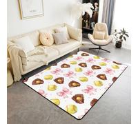 Homewish Tapis Salon 100x150cm Joli Nœud Rose Blanc Tapis Chambre Gant de Baseball Vintage Tapis Sol Softball Sportif Aquarelle Décoration D'Intérieur Jeu de Balle Groovy