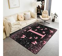 Homewish Tapis Salon 100x150cm Joli Papillon Princesse Tapis Chambre Imprimé Paillettes Rose Rêveur Tapis Sol Paillettes Mode Moderne Décoration D'Intérieur Initiale I Rose et Noir