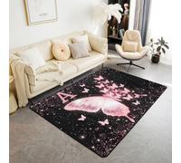 Homewish Tapis Salon 100x150cm Joli Papillon Tapis Chambre Imprimé Scintillant Pailleté Rose Tapis Sol Initiale A Rêveuse Princesse Décoration D'Intérieur Animal Volant Tendance Moderne