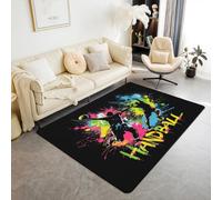 Homewish Tapis Salon 100x150cm Joueurs de Handball,Tapis Chambre Arc-en-Ciel,Tapis Sol pour Garçons Filles Jeu de Balle Sports Points Aquarelle,Décoration D'Intérieur Silhouette de L'Athlète Graffiti