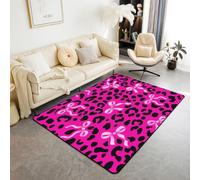 Homewish Tapis Salon 100x150cm Léopard Nœud Kawaii Tapis Chambre Imprimé Guépard Rose Vif Tapis Sol Nœud Style Princesse Décoration D'Intérieur Ferme