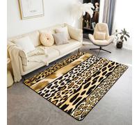 Homewish Tapis Salon 100x150cm Léopard Patchwork Or Tapis Chambre Imprimé Léopard Vache Tapis Sol Peau Animale Vintage Décoration D'Intérieur Esthétique Moderne