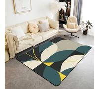 Homewish Tapis Salon 100x150cm Ligne Tapis Chambre Minimalisme Feuilles de Plantes Abstraites Tapis Sol Blocs de Couleur Vert Rétro Décoration D'Intérieur