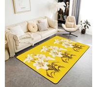 Homewish Tapis Salon 100x150cm Lys Vintage Tapis Chambre Floral Fleur Groovy Tapis Sol Fleur de Jardin Forestier Décoration D'Intérieur Botanique Plantes Feuilles Lys