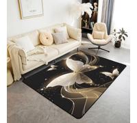 Homewish Tapis Salon 100x150cm Papillon Doré | Décoration D'Intérieur Ruban Flottant Tapis Chambre Antidérapant Princesse Féminine - Imprimé Étoiles Luminescentes