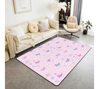 Homewish Tapis Salon 100x150cm Papillon Filles Tapis Chambre Papillon Floral Coloré Tapis Sol Fleurs Botaniques Mignonnes Décoration D'Intérieur Style Princesse Fée Rose