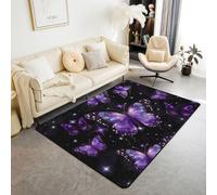Homewish Tapis Salon 100x150cm Papillon Luminescent Violet Tapis Chambre Galaxie Ciel Étoilé Tapis Sol Imprimé Pailleté Argenté Décoration D'Intérieur Insecte Volant Mignon